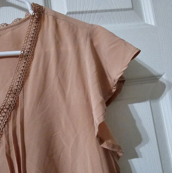 Favlux Blush Pink Flutter Sleeve Blouse, V-Neck, Crochet Trim, Pintuck Details. - Picture 5 of 12
